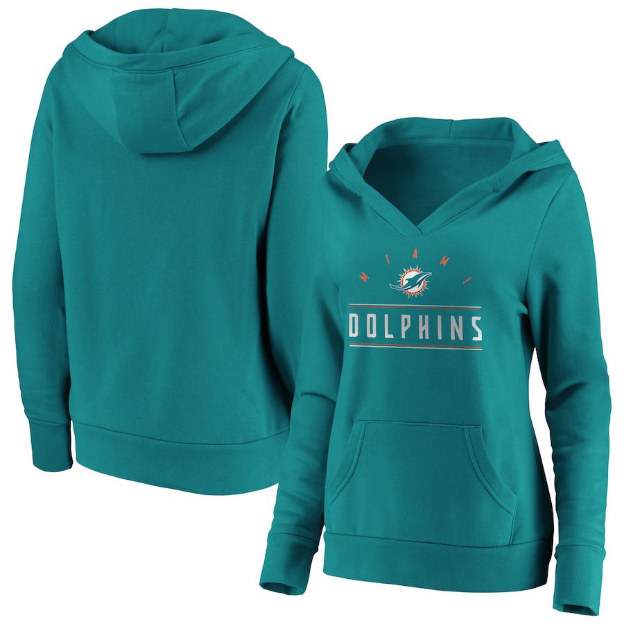 Women Miami Dolphins Fanatics Branded Aqua Iconic League Leader V-Neck Pullover Hoodie->women nfl jersey->Women Jersey